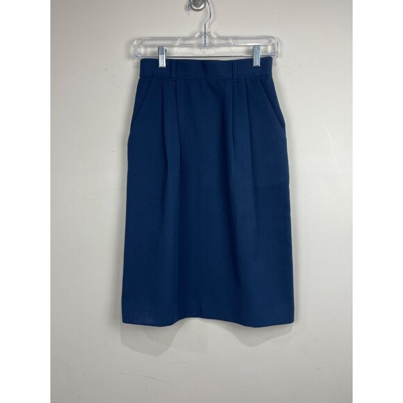 VTG Counterparts Pencil Skirt Womens 6 Navy Made in USA  Pleated Pockets Career - Picture 1 of 4
